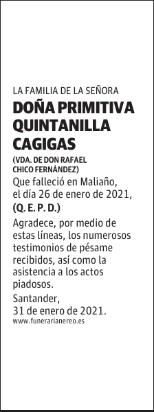 DOÑA PRIMITIVA QUINTANILLA CAGIGAS