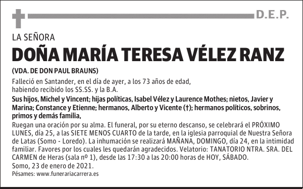 DOÑA MARÍA TERESA VÉLEZ RANZ