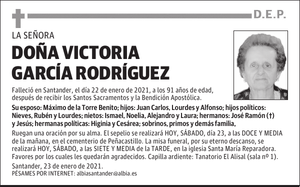 DOÑA VICTORIA GARCÍA RODRÍGUEZ
