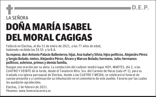 DOÑA MARÍA ISABEL DEL MORAL CAGIGAS