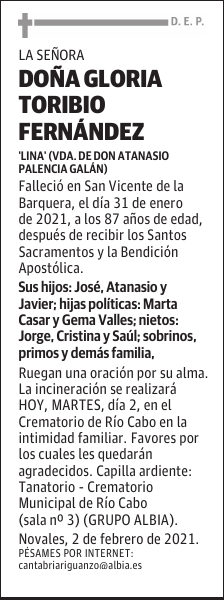 DOÑA GLORIA TORIBIO FERNÁNDEZ