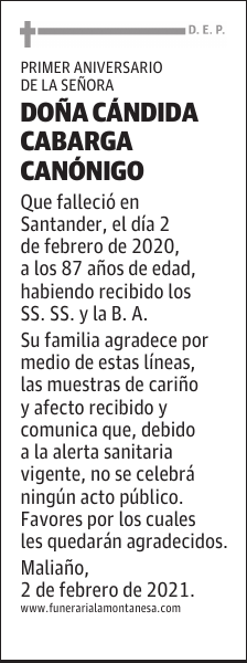 DOÑA CÁNDIDA CABARGA CANÓNIGO