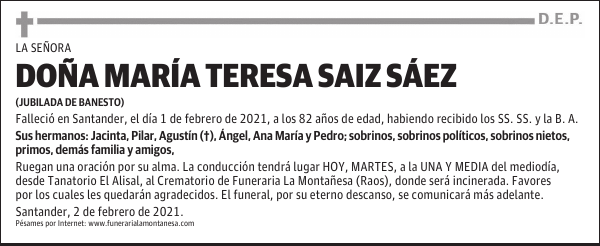 DOÑA MARÍA TERESA SAIZ SÁEZ