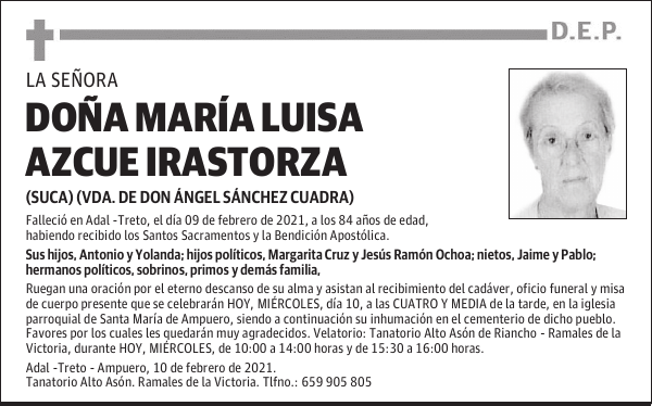 DOÑA MARÍA LUISA AZCUE IRASTORZA