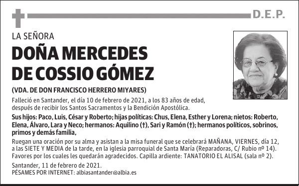 DOÑA MERCEDES DE COSSIO GÓMEZ