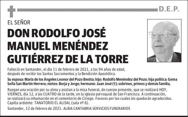 DON RODOLFO JOSÉ MANUEL MENÉNDEZ GUTIÉRREZ DE LA TORRE