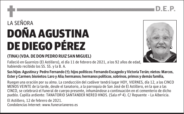 DOÑA AGUSTINA DE DIEGO PÉREZ