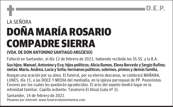 DOÑA MARÍA ROSARIO COMPADRE SIERRA