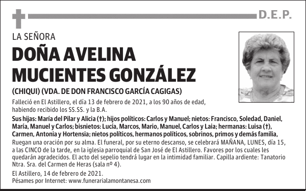 DOÑA AVELINA MUCIENTES GONZÁLEZ