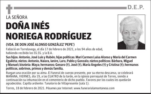DOÑA INÉS NORIEGA RODRÍGUEZ