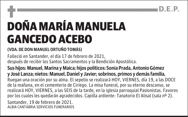DOÑA MARÍA MANUELA GANCEDO ACEBO