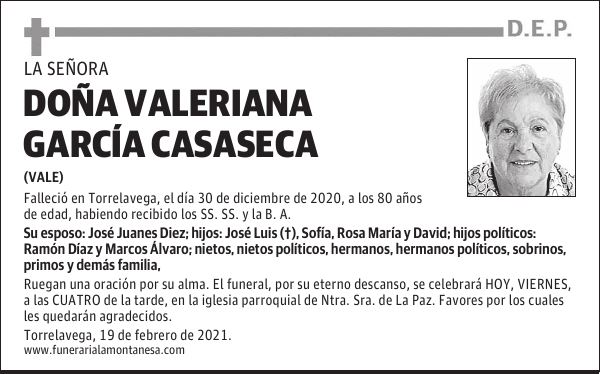 DOÑA VALERIANA GARCÍA CASASECA