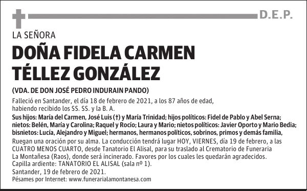 DOÑA FIDELA CARMEN TÉLLEZ GONZÁLEZ