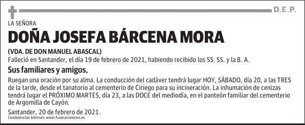 DOÑA JOSEFA BÁRCENA MORA