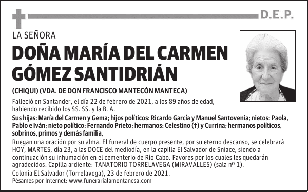 DOÑA MARÍA DEL CARMEN GÓMEZ SANTIDRIÁN
