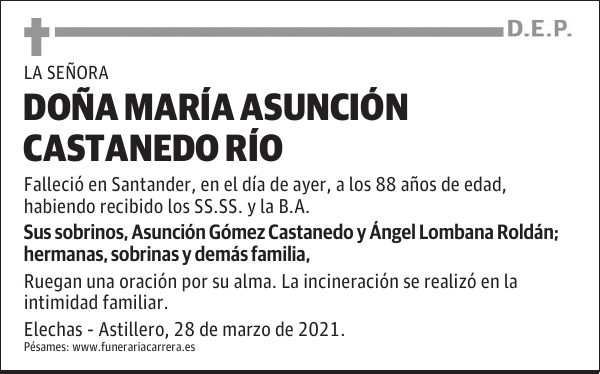 DOÑA MARÍA ASUNCIÓN CASTANEDO RÍO