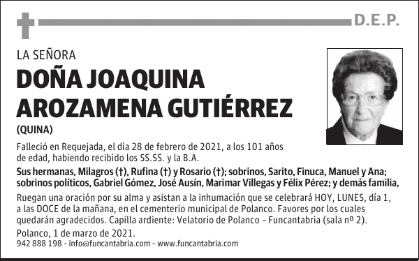 DOÑA JOAQUINA AROZAMENA GUTIÉRREZ