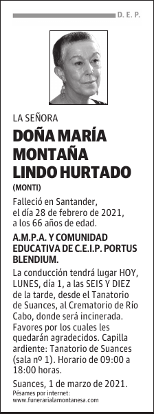 DOÑA MARÍA MONTAÑA LINDO HURTADO