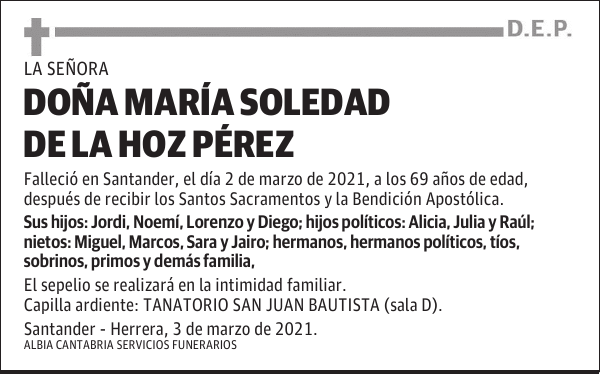 DOÑA MARÍA SOLEDAD DE LA HOZ PÉREZ