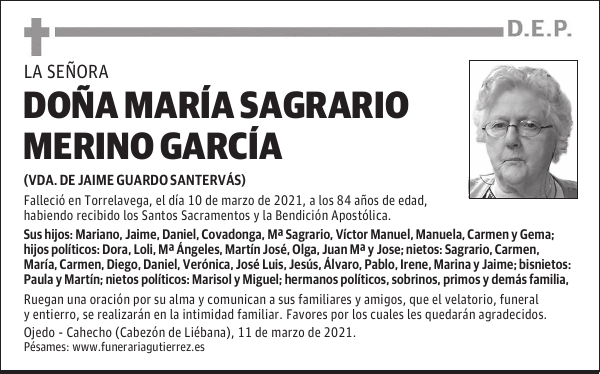 DOÑA MARÍA SAGRARIO MERINO GARCÍA