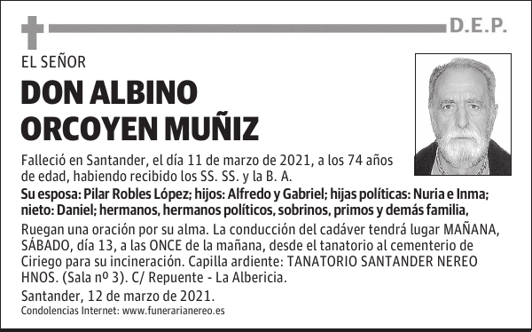 DON ALBINO ORCOYEN MUÑIZ