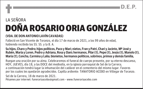DOÑA ROSARIO ORIA GONZÁLEZ