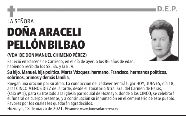 DOÑA ARACELI PELLÓN BILBAO
