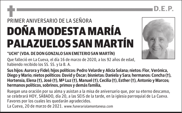 DOÑA MODESTA MARÍA PALAZUELOS SAN MARTÍN