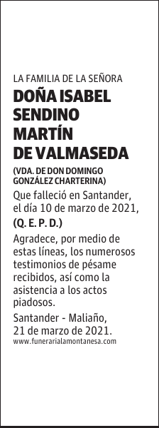 DOÑA ISABEL SENDINO MARTÍN DE VALMASEDA