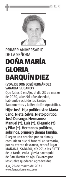 DOÑA MARÍA GLORIA BARQUÍN DIEZ