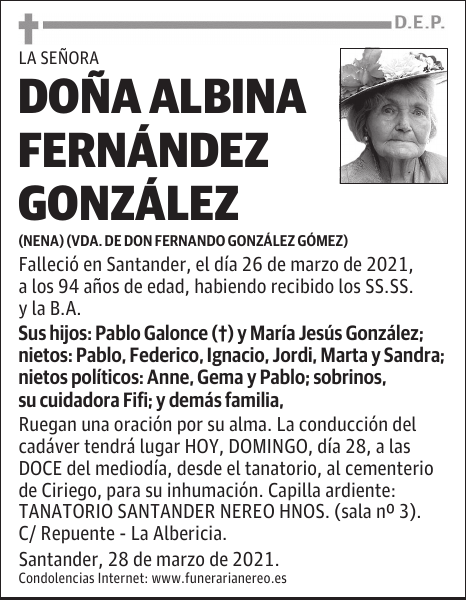 DOÑA ALBINA FERNÁNDEZ GONZÁLEZ