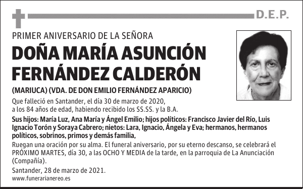 DOÑA MARÍA ASUNCIÓN FERNÁNDEZ CALDERÓN