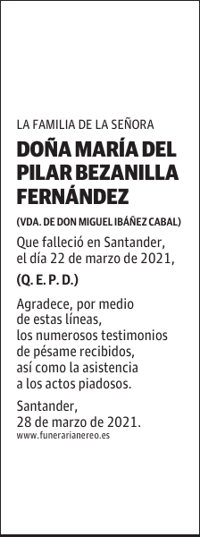 DOÑA MARÍA DEL PILAR BEZANILLA FERNÁNDEZ