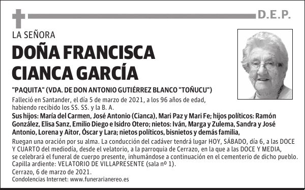 DOÑA FRANCISCA CIANCA GARCÍA