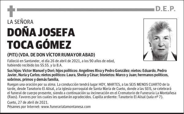 DOÑA JOSEFA TOCA GÓMEZ