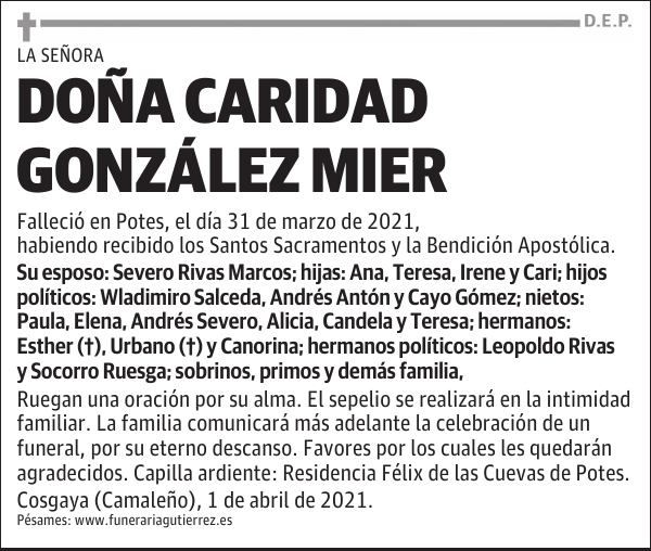 DOÑA CARIDAD GONZÁLEZ MIER
