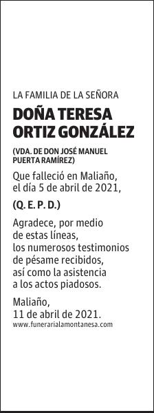 DOÑA TERESA ORTIZ GONZÁLEZ