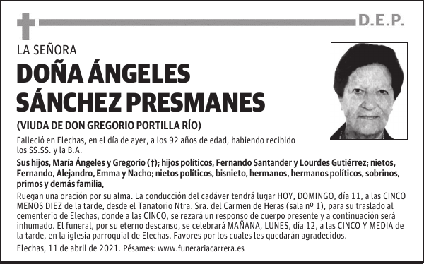 DOÑA ÁNGELES SÁNCHEZ PRESMANES