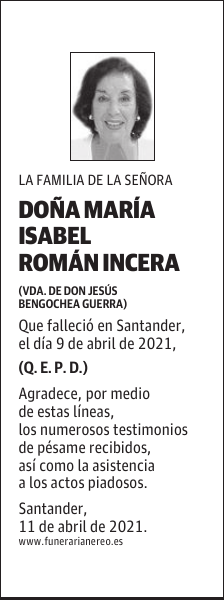 DOÑA MARÍA ISABEL ROMÁN INCERA