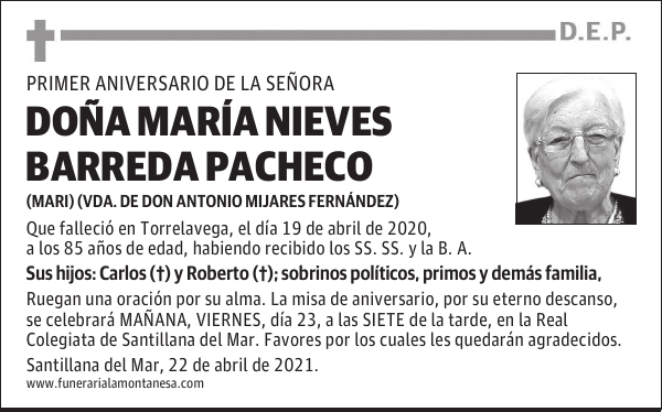 DOÑA MARÍA NIEVES BARREDA PACHECO
