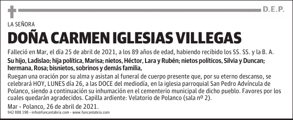 DOÑA CARMEN IGLESIAS VILLEGAS