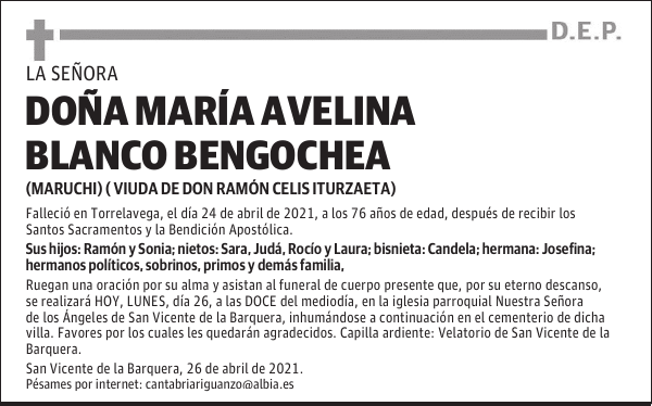 DOÑA MARÍA AVELINA BLANCO BENGOCHEA