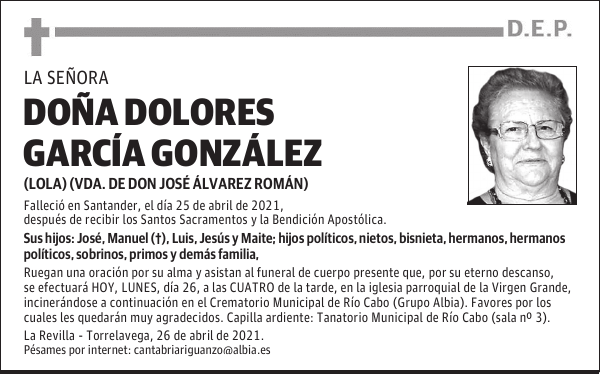DOÑA DOLORES GARCÍA GONZÁLEZ