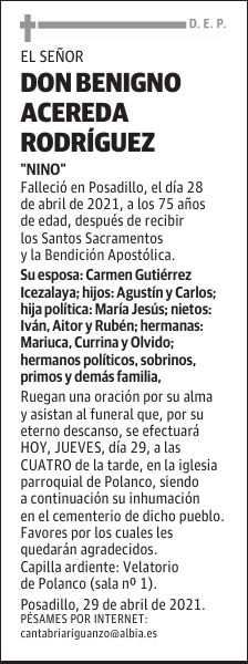 DON BENIGNO ACEREDA RODRÍGUEZ