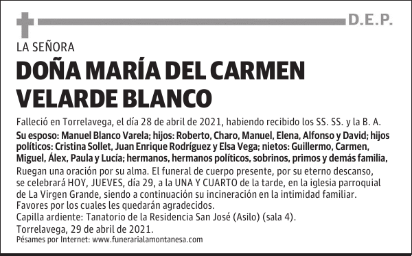 DOÑA MARÍA DEL CARMEN VELARDE BLANCO