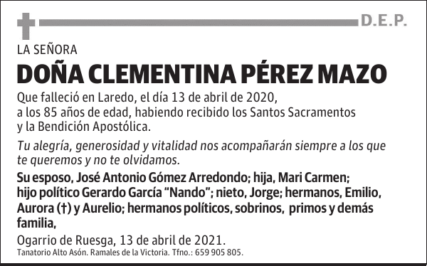 DOÑA CLEMENTINA PÉREZ MAZO