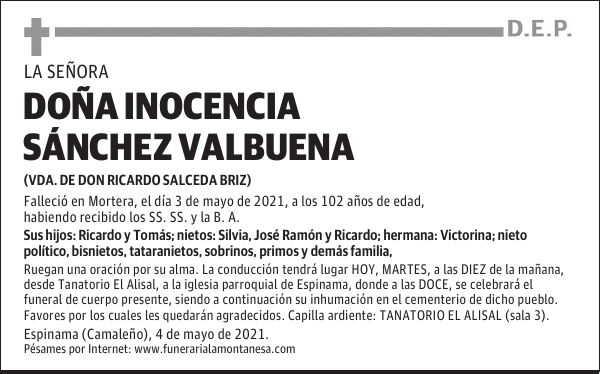 DOÑA INOCENCIA SÁNCHEZ VALBUENA