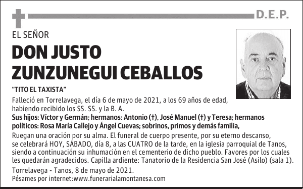 DON JUSTO ZUNZUNEGUI CEBALLOS