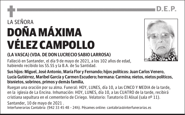 DOÑA MÁXIMA VÉLEZ CAMPOLLO