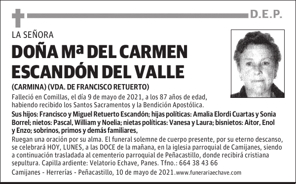 DOÑA Mª DEL CARMEN ESCANDÓN DEL VALLE